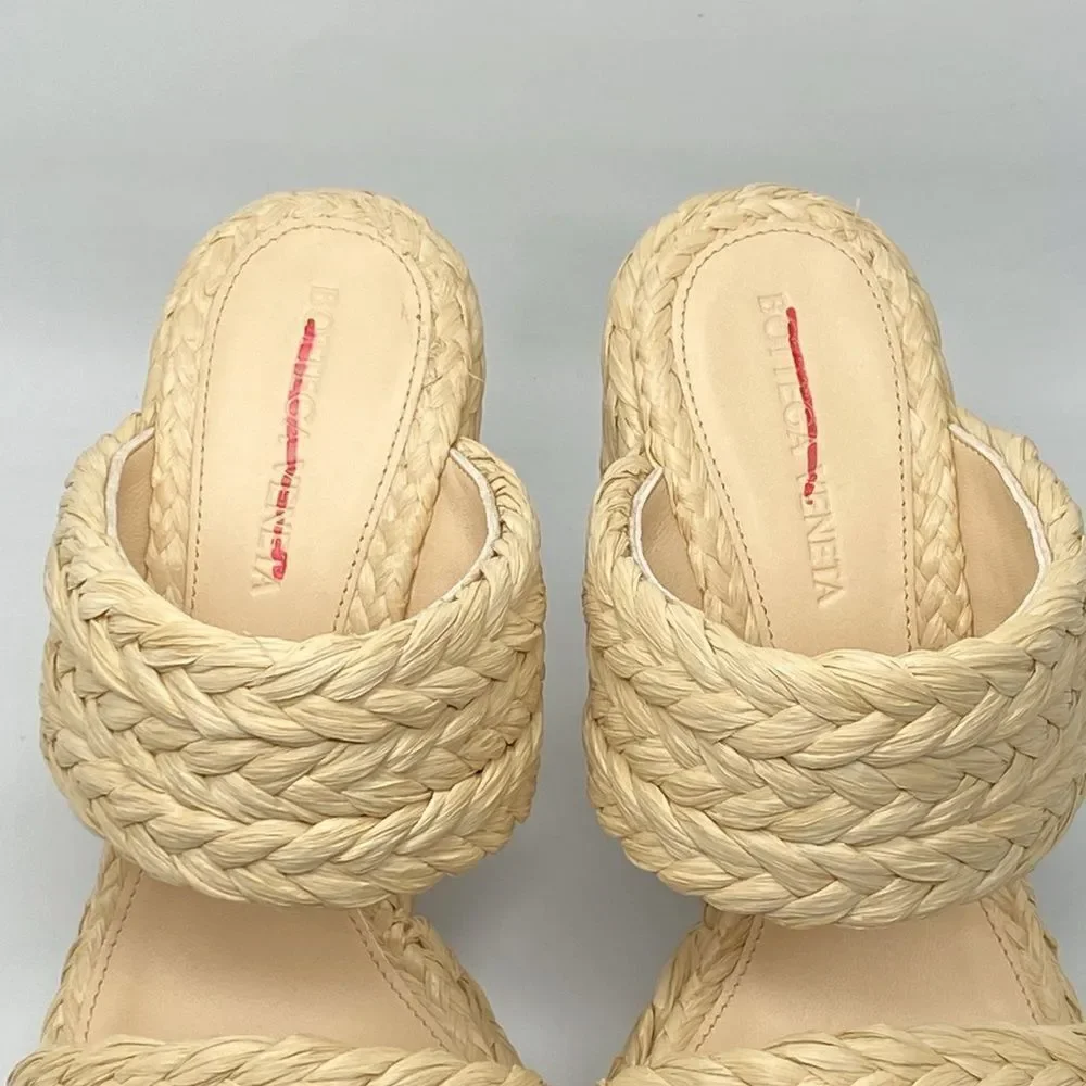 Bottega Veneta Trinity Weave Raffia Platform Sandals size 38